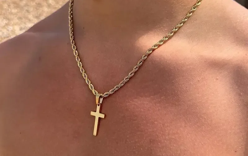 New Stainless Steel Cross Pendant Necklace for Men Women Minimalist Gold Color Jewelry Male Female Necklaces Chokers Gifts 2024