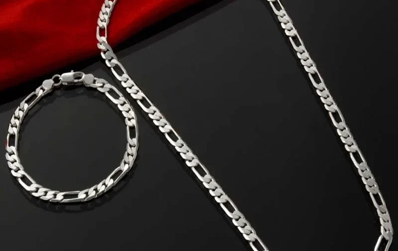 Noble New Arrive 925 Silver 4MM Chain for Men Women Bracelet Necklace Jewelry Set Lady Christma Gifts Charms Wedding