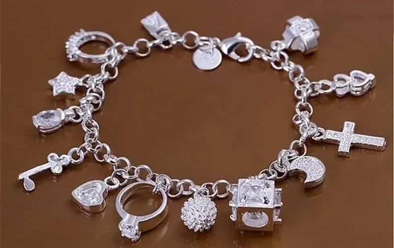 Bracelet European and American Silver Fashion Thirteen Pendant Bracelet Women's Multi-Element Jewelry Simple Style Bracelet Whol